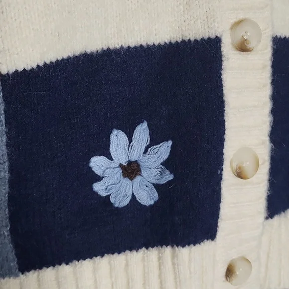 Luna Ivy Anthropologie Women XS Oversized Cardigan Knit Patchwork Floral NWT - Picture 7 of 10